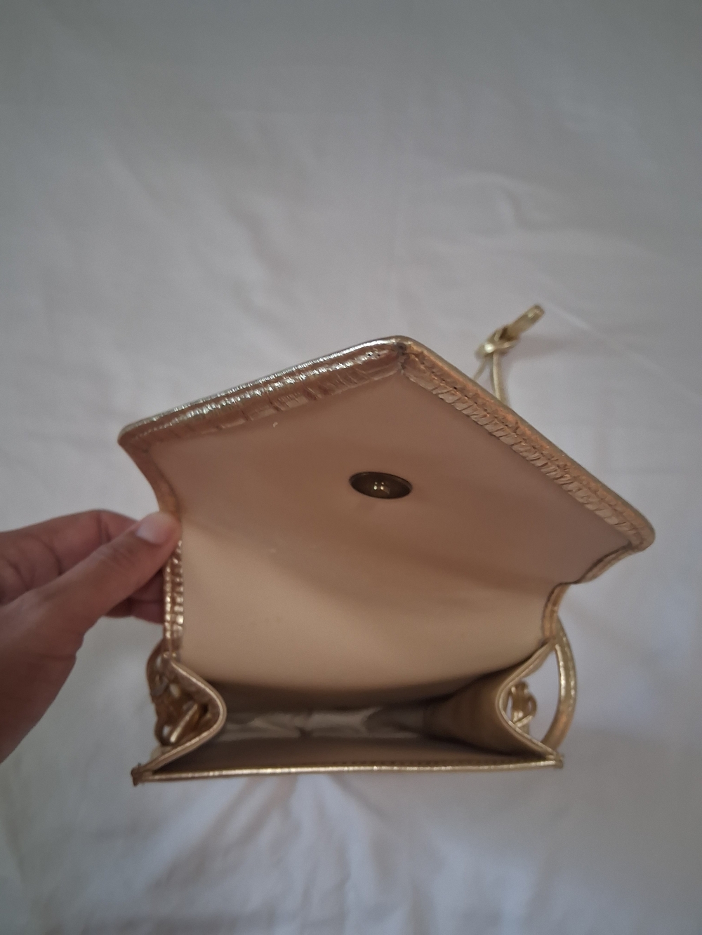 Metallic Gold Crossbody Bag with Textured Flap - Picture 6 of 6